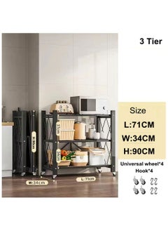 Cool Baby COOLBABY Folding Shelf 3 Tier Storage Shelves Kitchen Cabinet Storage Rack with Wheels Storage Organizer Rack  - Image 3