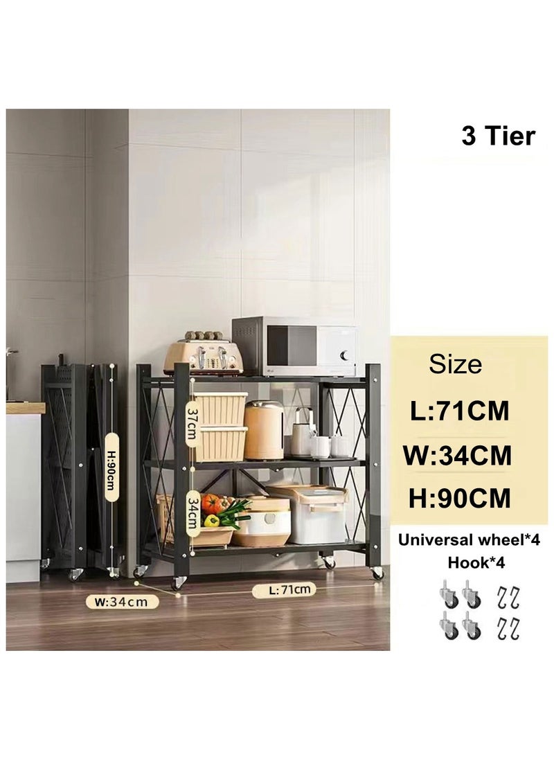 Cool Baby COOLBABY Folding Shelf 3 Tier Storage Shelves Kitchen Cabinet Storage Rack with Wheels Storage Organizer Rack  - Image 3