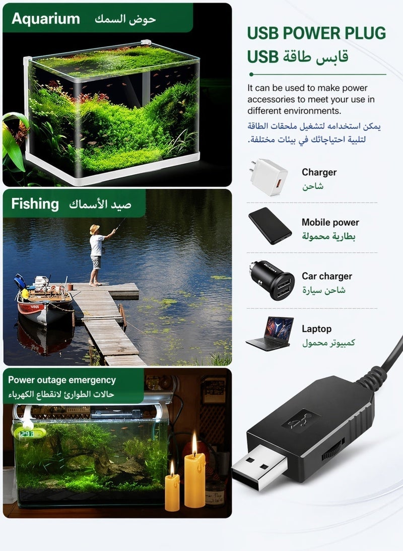 سيسلي مضخة هواء صغيرة لحوض السمك USB مضخة أكسجين قابلة للتعديل هادئة ومحمولة مع أنبوب وحجر هواء تدعم بنك الطاقة مناسبة للأحواض الصغيرة - Image 4