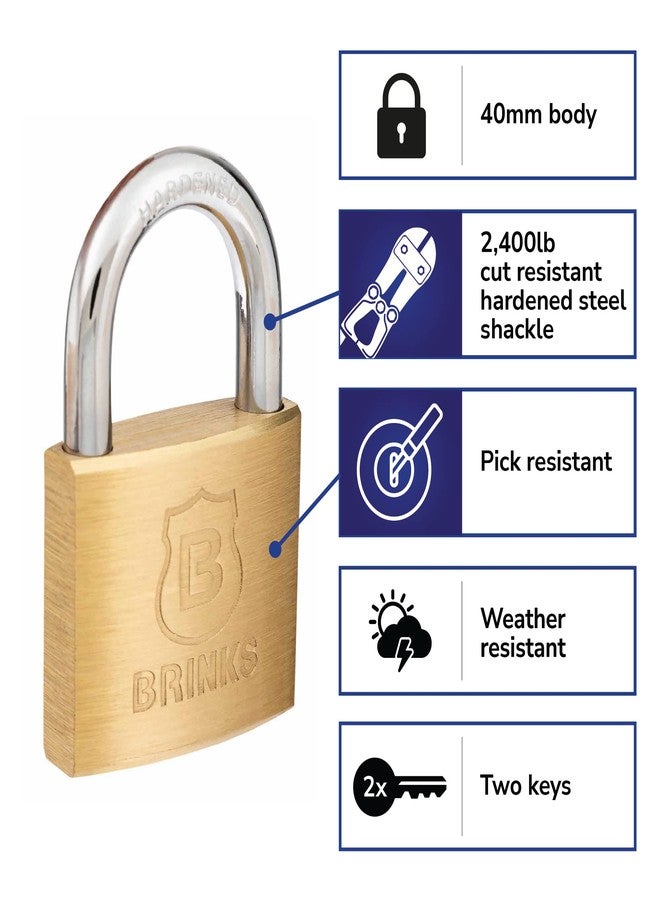 BRINKS - 40mm Solid Brass Keyed Padlock with 7/8” Shackle Clearance - Chrome Plated With Hardened Steel Shackle - Image 2