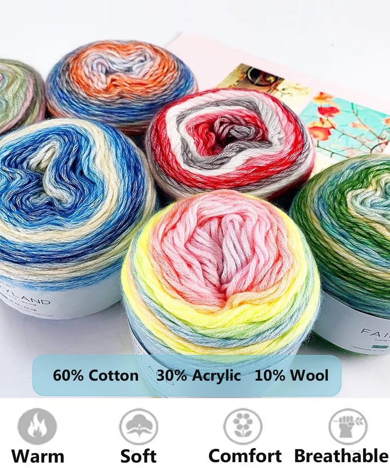 Weabetfu Yarn for Crocheting-Gradient Cake Yarn OmbrÃ© Yarn with Vibrant Colors-4x100g 60% Cotton 30% Acrylic 10% Wool,Colorful Soft Rainbow Cotton Crochet Yarn Perfect for Shawls,Scarves,Sweater and Blanket - Image 4