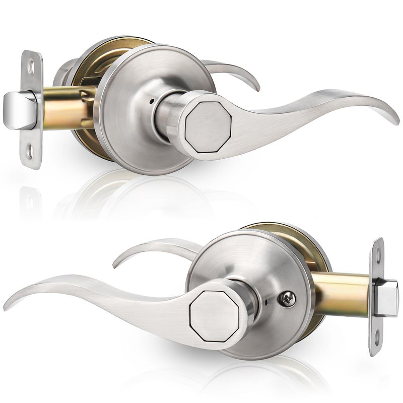 Gaurqiah Wave Style Passage Brushed Nickel Door Handle Without Keys NonLocking Door Lever for HallwayCloset in Satin Nickel Finish No Lock Reversible Lever for LeftRight Doors - Image 2