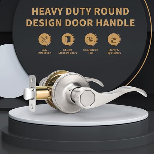 Gaurqiah Wave Style Passage Brushed Nickel Door Handle Without Keys NonLocking Door Lever for HallwayCloset in Satin Nickel Finish No Lock Reversible Lever for LeftRight Doors - Image 3