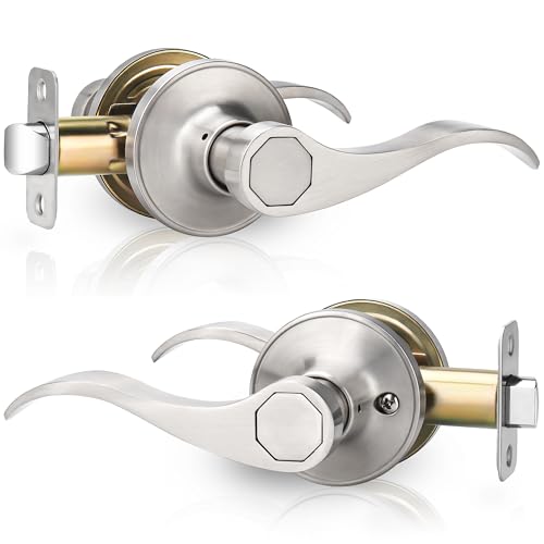Gaurqiah Wave Style Passage Brushed Nickel Door Handle Without Keys NonLocking Door Lever for HallwayCloset in Satin Nickel Finish No Lock Reversible Lever for LeftRight Doors - Image 1