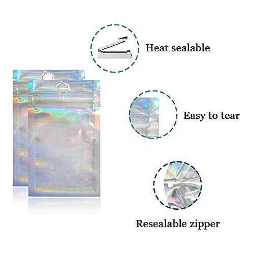 PABCK 200 Pcs Clear Mylar Bag 2.3x3.9 inch (Inside Size 1.9x2.5 inch) Resealable Foil Pouch Heat Seal Bags with Hang Hole for Zip Food Storage Lock Bag Reclosable Airtight Zipper Lock Packaging - Image 2