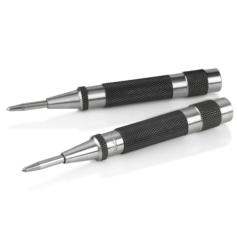Heavy Duty Automatic Center Punch with Hardened Steel Pack of 2 Premium Universal Metal Hand Tool for Machinists and Carpenters Spring Loaded with Adjustable Knurled Cap and HardShell Carry Case