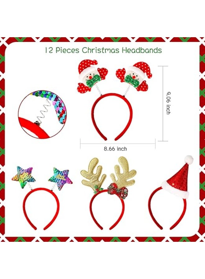 GOGOGO 12 Pieces Christmas Headbands Christmas Parties Favors Decoration Supplies Xmas Gifts Photo Booth Xmas Tree Snowman Reindeer Antlers Santa Hat - Image 3