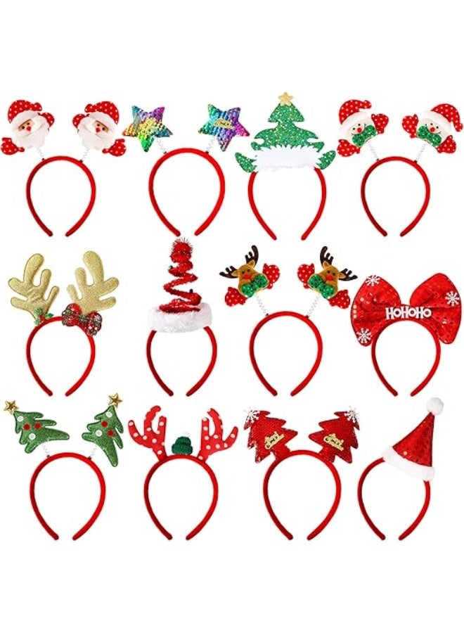 GOGOGO 12 Pieces Christmas Headbands Christmas Parties Favors Decoration Supplies Xmas Gifts Photo Booth Xmas Tree Snowman Reindeer Antlers Santa Hat - Image 1