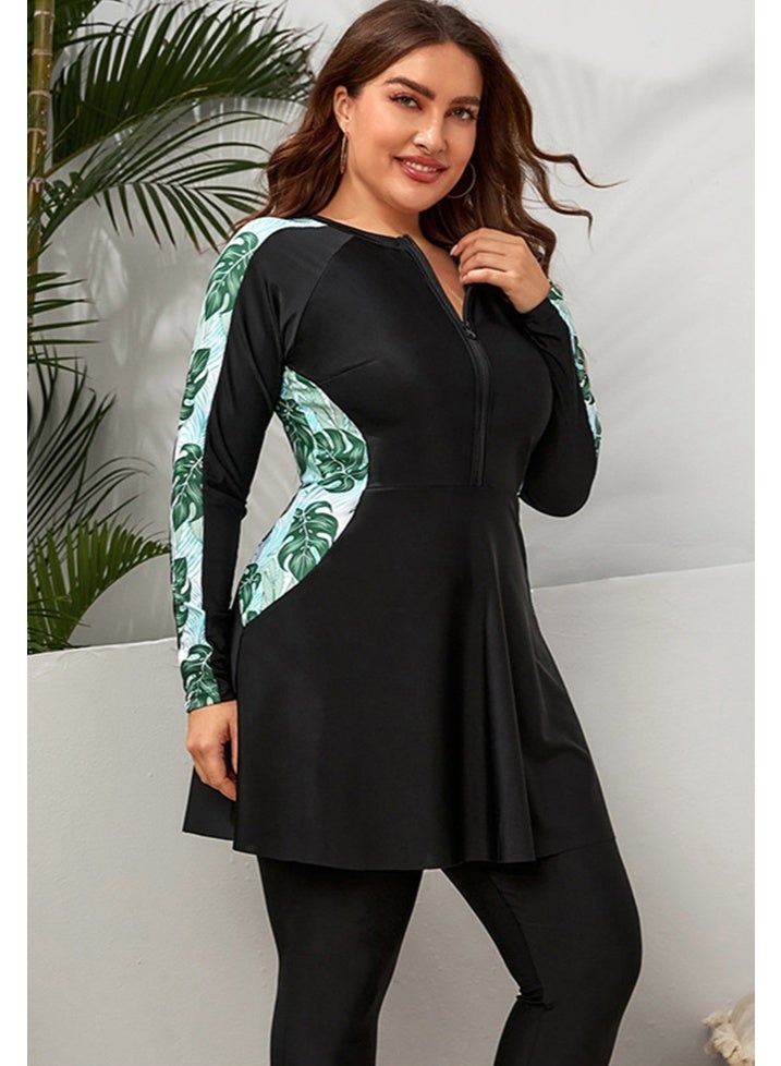 Al Aoyama Women's Plus Size Rash Guard Swimwear Two Piece Long Sleeve Zipper Front Modest Swim Suit with Pants Surfing Bathing Suits - Image 4