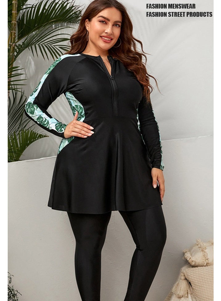 Al Aoyama Women's Plus Size Rash Guard Swimwear Two Piece Long Sleeve Zipper Front Modest Swim Suit with Pants Surfing Bathing Suits - Image 3