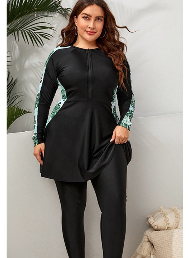 Al Aoyama Women's Plus Size Rash Guard Swimwear Two Piece Long Sleeve Zipper Front Modest Swim Suit with Pants Surfing Bathing Suits - Image 5