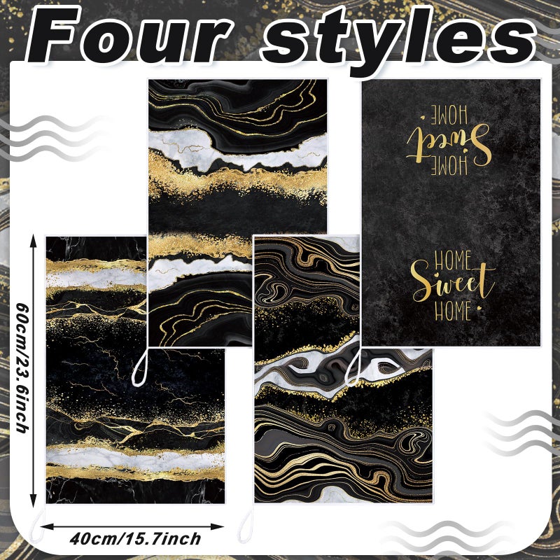 Geyoga 4 Pcs Marble Kitchen Towels Black and Gold Bathroom Hand Towels Absorbent Marble Tea Washcloths for Spring Bathroom Decor Kitchen Accessories Gifts - Image 3