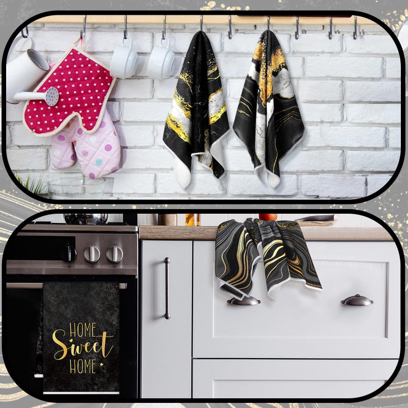 Geyoga 4 Pcs Marble Kitchen Towels Black and Gold Bathroom Hand Towels Absorbent Marble Tea Washcloths for Spring Bathroom Decor Kitchen Accessories Gifts - Image 4