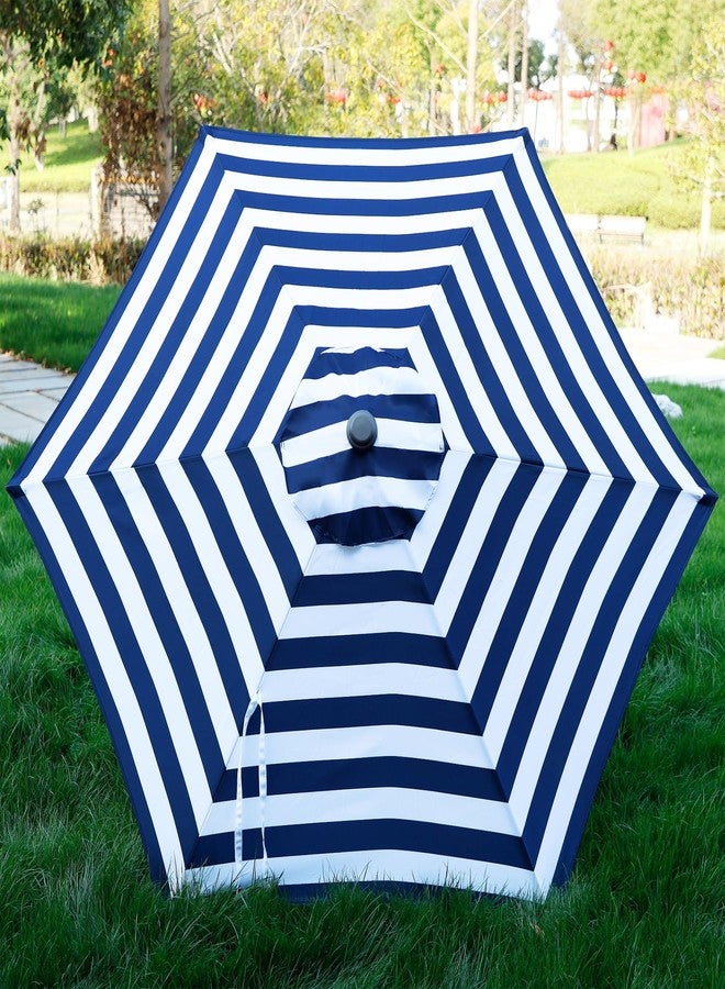 Blissun 7.5 ft Patio Umbrella, Yard Umbrella Push Button Tilt Crank (Blue&White) - Image 5