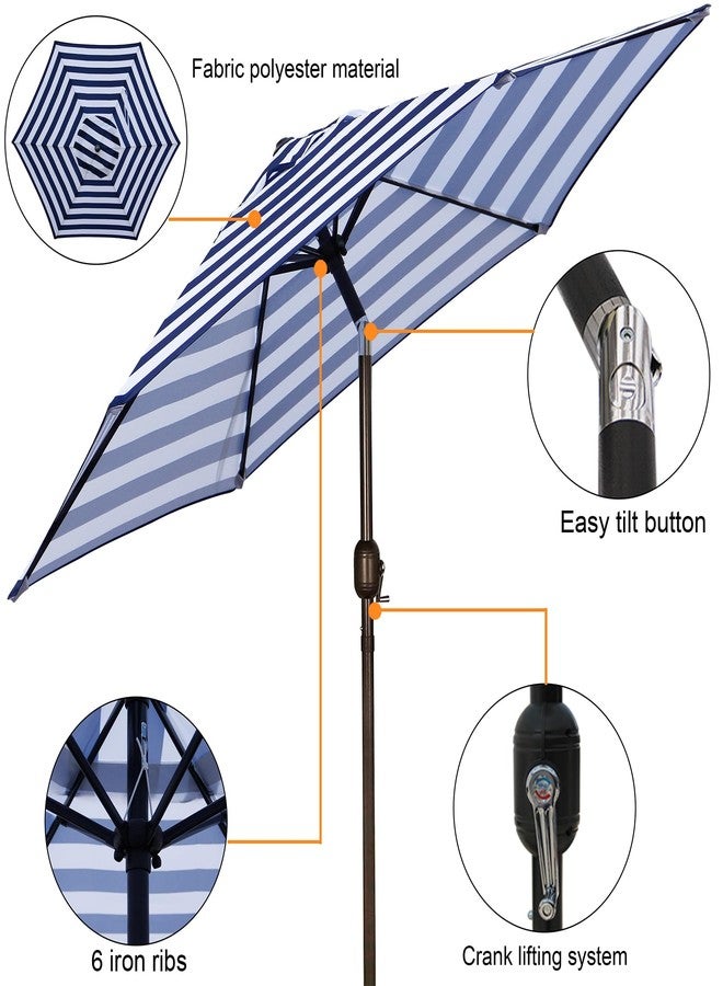 Blissun 7.5 ft Patio Umbrella, Yard Umbrella Push Button Tilt Crank (Blue&White) - Image 2