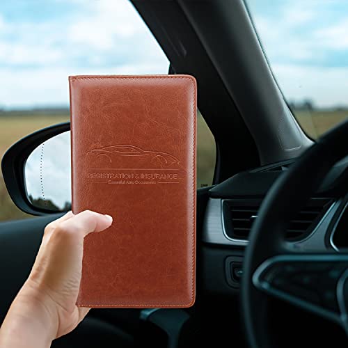 Miunice Car Registration and Insurance Holder, Premium Pu Leather Vehicle Glove Box Organizer - for Driver License, Cards & Essential Documents (L-Brown) - Image 5