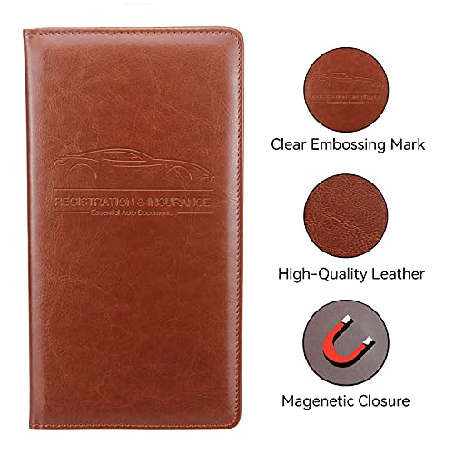 Miunice Car Registration and Insurance Holder, Premium Pu Leather Vehicle Glove Box Organizer - for Driver License, Cards & Essential Documents (L-Brown) - Image 3