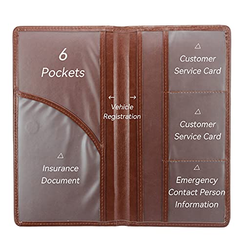 Miunice Car Registration and Insurance Holder, Premium Pu Leather Vehicle Glove Box Organizer - for Driver License, Cards & Essential Documents (L-Brown) - Image 4