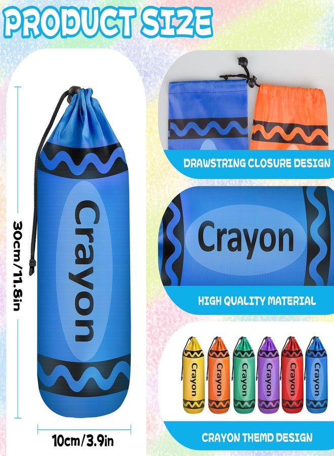 Demonwer 24 Pcs Crayon Drawstring Bags 11.8×4 Inch Back to School Gift Decoration 6 Colors Rainbow Reusable Treat Bags for Back to School Classroom Party Favor - Image 2