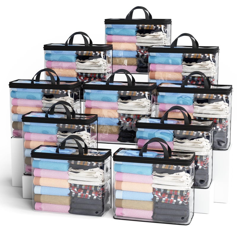 Hopack Under Bed Storage Bags Organizer 22L Clear Storage Bags Bags Organizer Clear Zipper Containers Bedroom Storage Bag for Sweater Clothes Shoe Toy Blanket Sheet Black10PACK