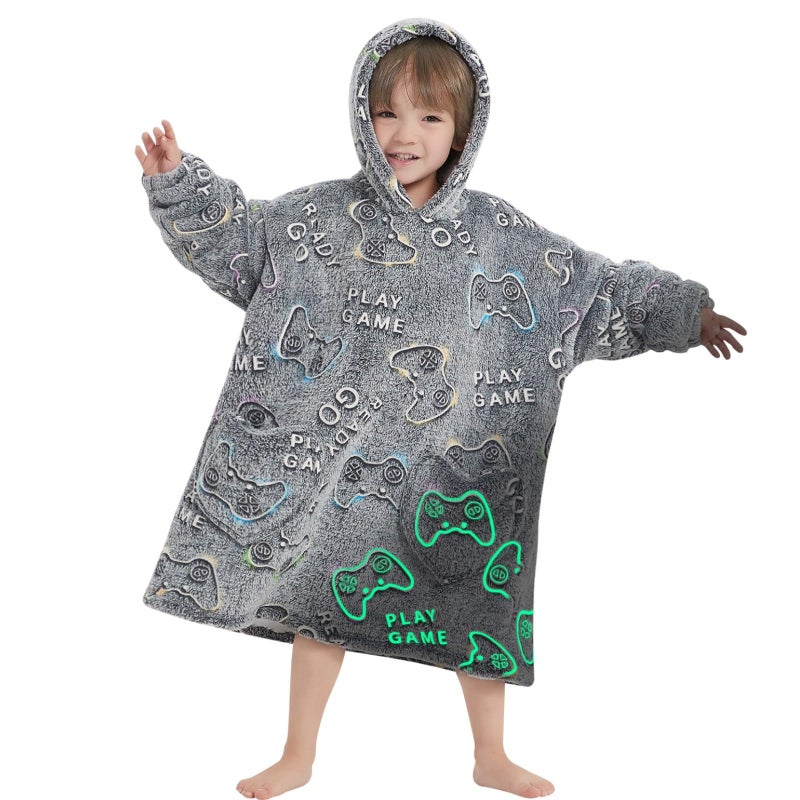 Mewkou Wearable Blanket Hoodie for Kids Oversized Sherpa Blanket Hoodie for Kids Boys Girls Toddler 26YRGame Controller