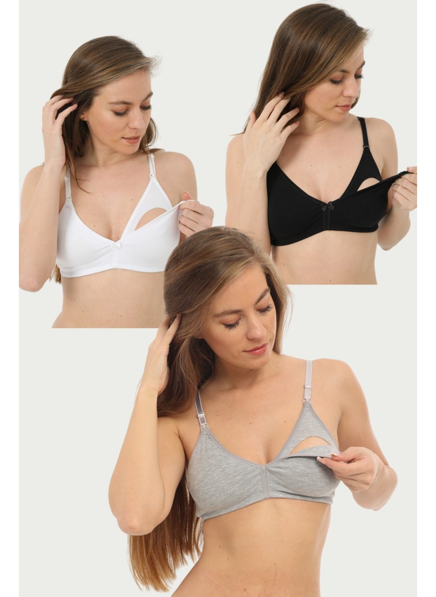 Arma Yıldız Arma Star 3 Piece Nursing Bra Cotton White - Black - Gray  - Image 1