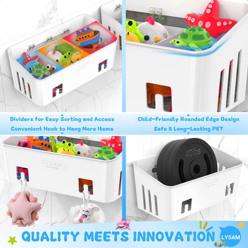Lysam Bath Toy Storage 2 Packs, Large Bath Toy Holder with 3 Compartment, Quick Dry Bathtub Toy Organizer, Bath Tub Toy Net, Shower Toy Basket & Bin, Bathroom Accessories for Baby,Toddler,Kidsï¼ˆWhiteï¼‰ - Image 5