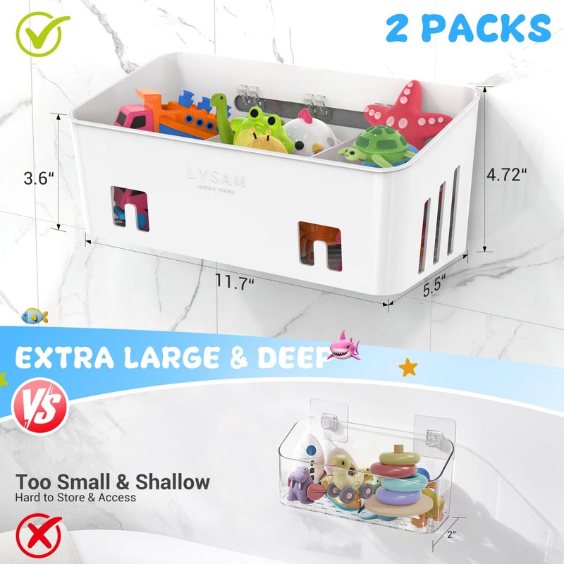 Lysam Bath Toy Storage 2 Packs, Large Bath Toy Holder with 3 Compartment, Quick Dry Bathtub Toy Organizer, Bath Tub Toy Net, Shower Toy Basket & Bin, Bathroom Accessories for Baby,Toddler,Kidsï¼ˆWhiteï¼‰ - Image 3