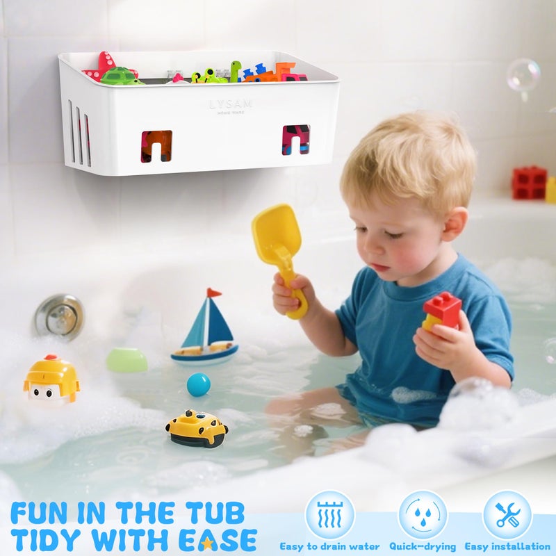 Lysam Bath Toy Storage 2 Packs, Large Bath Toy Holder with 3 Compartment, Quick Dry Bathtub Toy Organizer, Bath Tub Toy Net, Shower Toy Basket & Bin, Bathroom Accessories for Baby,Toddler,Kidsï¼ˆWhiteï¼‰ - Image 4