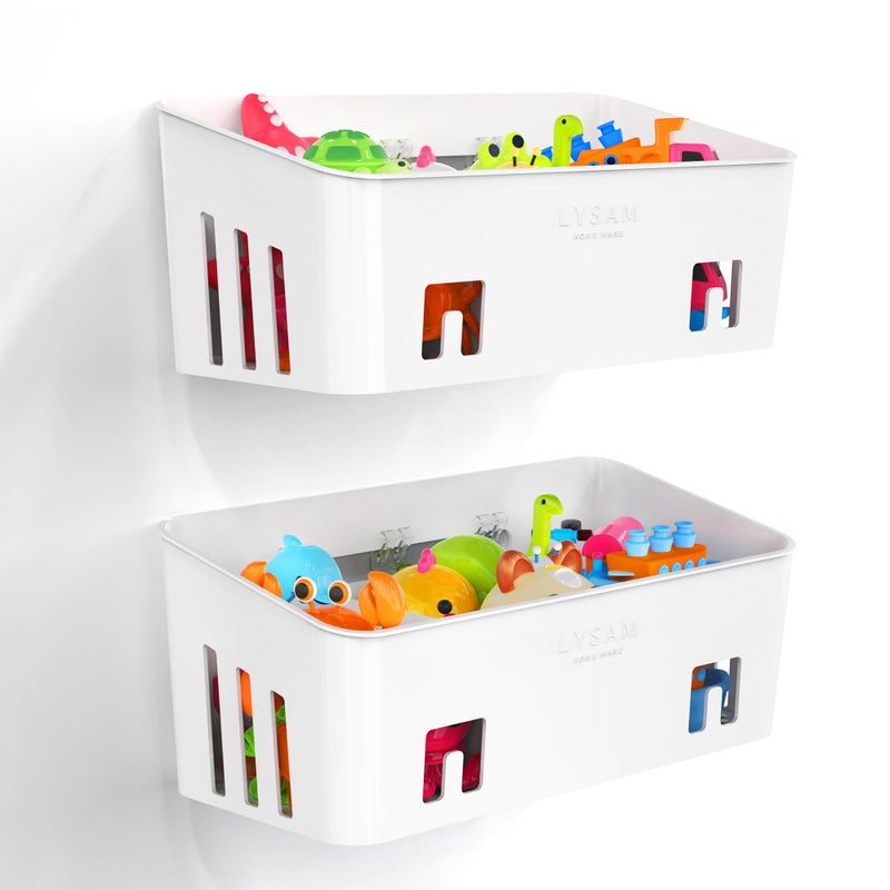 Lysam Bath Toy Storage 2 Packs, Large Bath Toy Holder with 3 Compartment, Quick Dry Bathtub Toy Organizer, Bath Tub Toy Net, Shower Toy Basket & Bin, Bathroom Accessories for Baby,Toddler,Kidsï¼ˆWhiteï¼‰ - Image 1