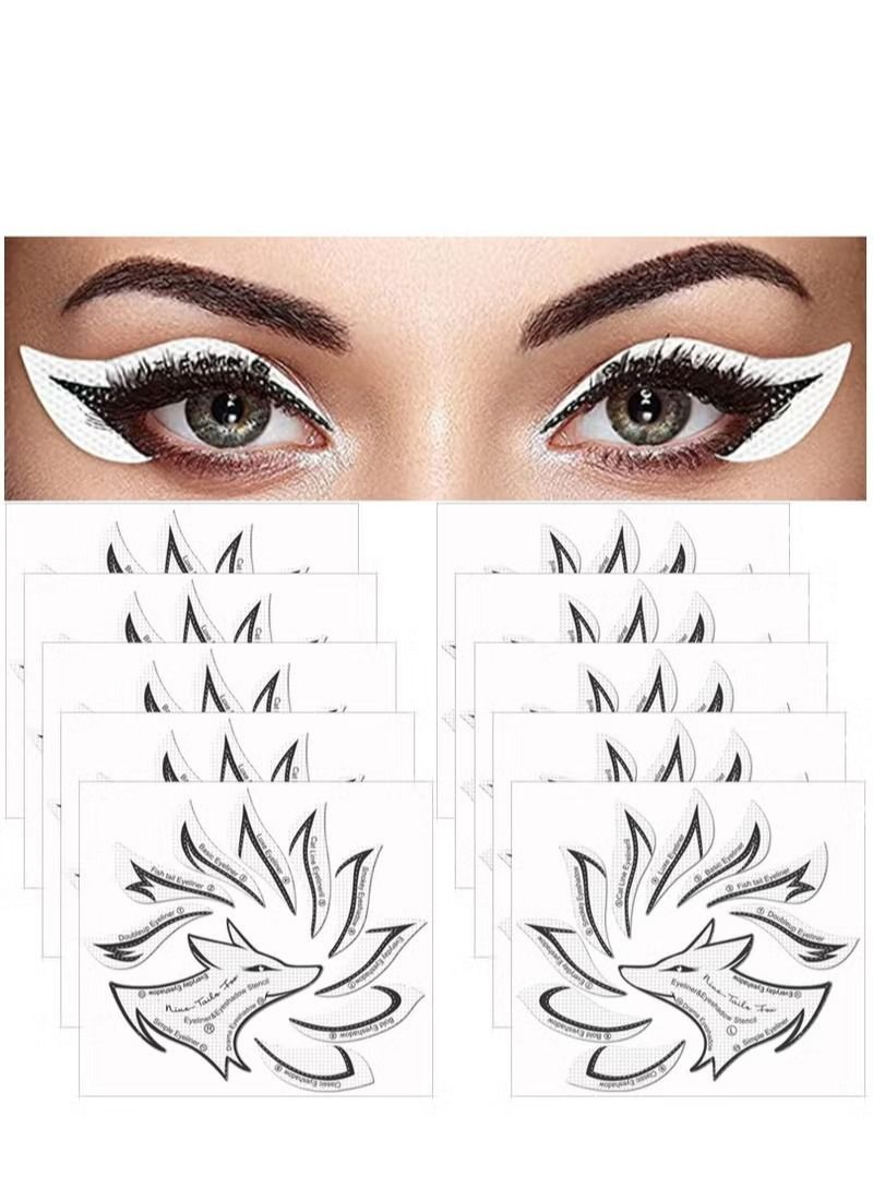 ماركة غير محددة ملصق استنسل لظلال العيون من Cat ، مجموعة ملصقات Stamp Pad Stencil من أجل ظلال العيون وكحل العيون لأساسيات المكياج للمبتدئين (12 نمطًا)  - Image 1