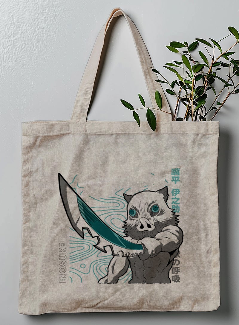 LOWHA Polyester Tote Bag with Shoulder Straps and Inosuke Anime Pattern  - Image 1