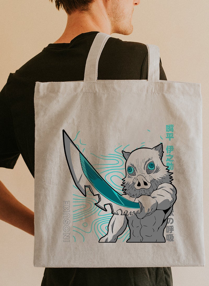 LOWHA Polyester Tote Bag with Shoulder Straps and Inosuke Anime Pattern  - Image 2