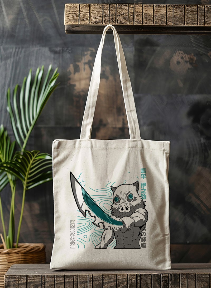 LOWHA Polyester Tote Bag with Shoulder Straps and Inosuke Anime Pattern  - Image 3