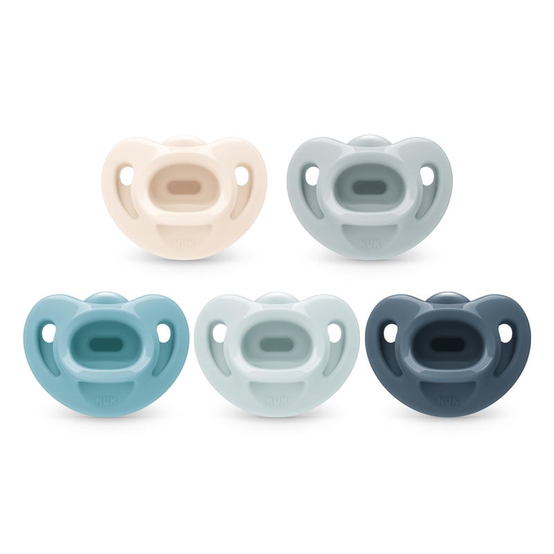NUK 100% Silicone Comfy Orthodontic Pacifiers, 0-6 Months, Blue Fashion, Timeless Collection, 5 Count - Image 1
