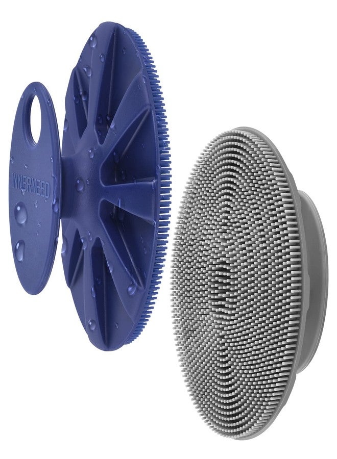 إنر نيد فرشاة تقشير الوجه المصنوعة من السيليكون من إنر نيد، فرشاة يدوية لتنظيف الوجه وإزالة الرؤوس السوداء، شعيرات ناعمة صالحة للطعام (أزرق داكن + رمادي) - Image 1