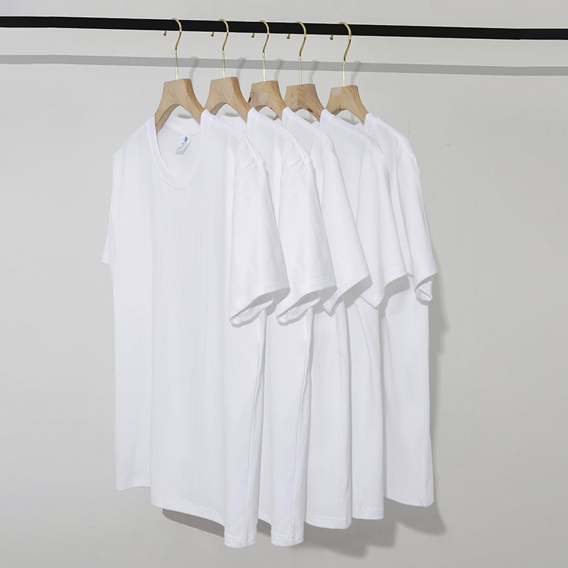 Short-Sleeved 200G Heavy Pure Color Opaque Pure Cotton Short-Sleeved T-Shirt For Men And Women Round Neck White Loose Bottoming T-Shirt Short-Sleeved - Image 3