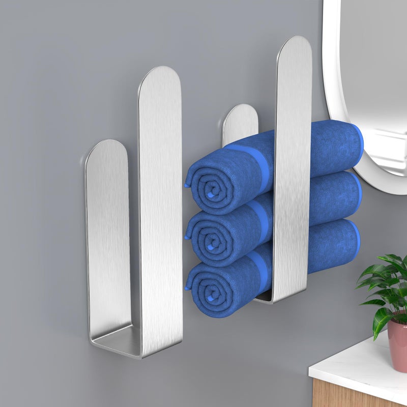 HUFEEOH 2 Pack Adhesive Hand Towel Holder  Sticky Towel Bar Towel Holder Wall Mounted  Stainless Steel Kitchen Towel Holder Hand Towel Rack for Bahtroom Hotel RV Kitchen (Silver) - Image 5