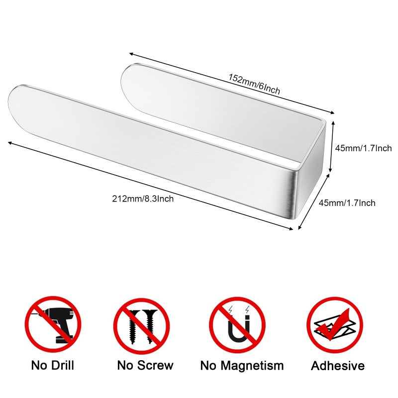 HUFEEOH 2 Pack Adhesive Hand Towel Holder  Sticky Towel Bar Towel Holder Wall Mounted  Stainless Steel Kitchen Towel Holder Hand Towel Rack for Bahtroom Hotel RV Kitchen (Silver) - Image 4