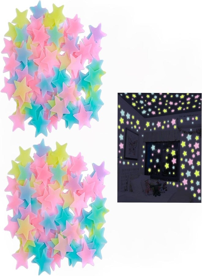 Sluswallow 100Pcs Multicolor Glow in The Dark Luminous Stars Fluorescent Noctilucent Plastic Wall Stickers Murals Decals Kids' and Baby for Home Art Decor Kids Bedroom Room Decorations - Image 1