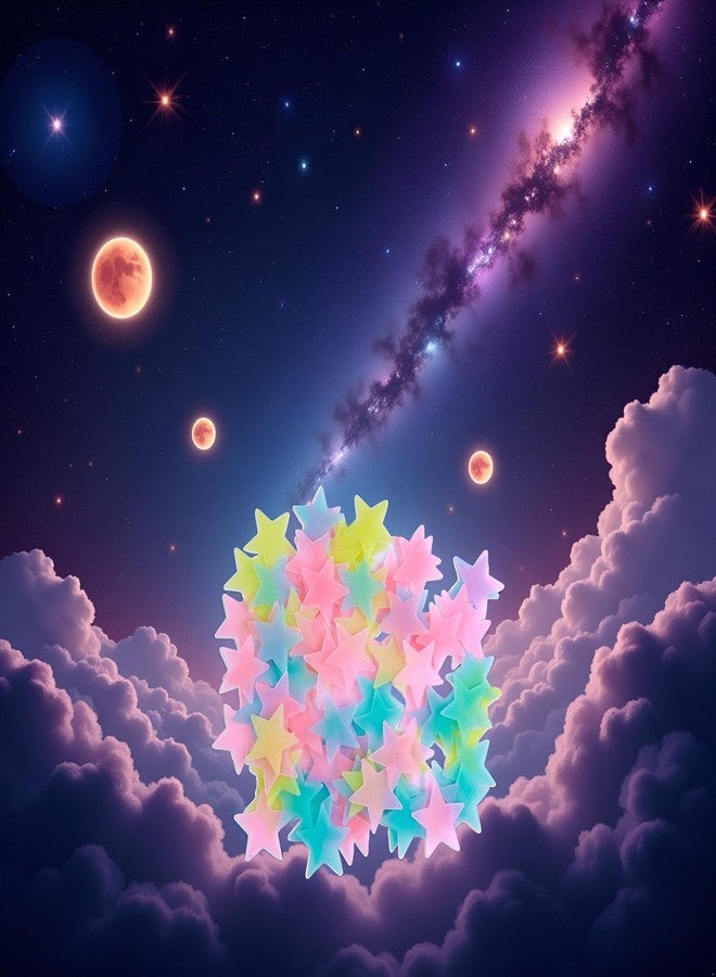 Sluswallow 100Pcs Multicolor Glow in The Dark Luminous Stars Fluorescent Noctilucent Plastic Wall Stickers Murals Decals Kids' and Baby for Home Art Decor Kids Bedroom Room Decorations - Image 2