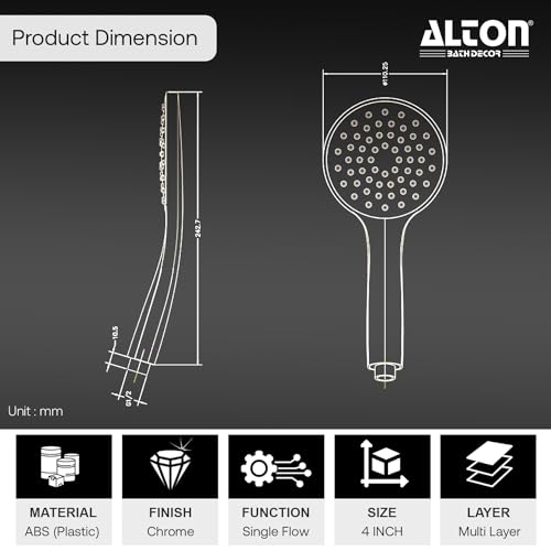 ALTON SHR22350 ABS, 4-INCH, Single Function Hand Shower With 1.5 Meter Shower Hose Pipe & Wall Hook - Image 2