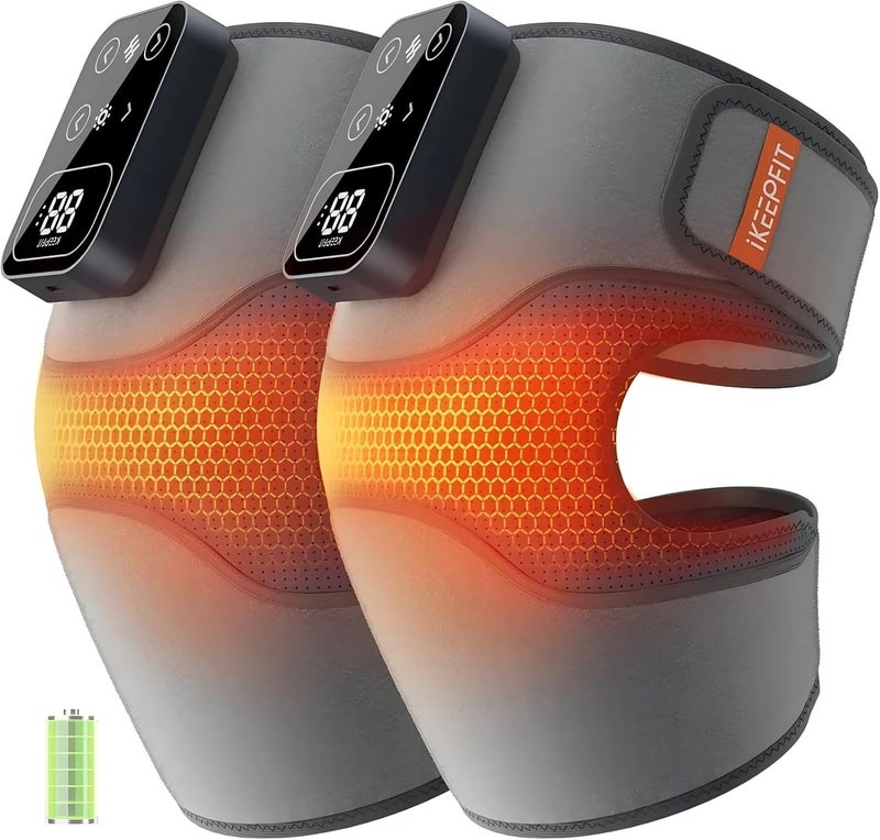 جهاز تدليك الركبة اللاسلكي IKEEPFIT مع اهتزاز حراري لتخفيف الألم، MAXwarm 4.0 [مُحسَّن 2025] - دعامة الركبة الكهربائية المُسخَّنة مع 5 مستويات حرارة و3 أوضاع تدليك، هدية للرجال والنساء (رمادي، زوج) - Image 1