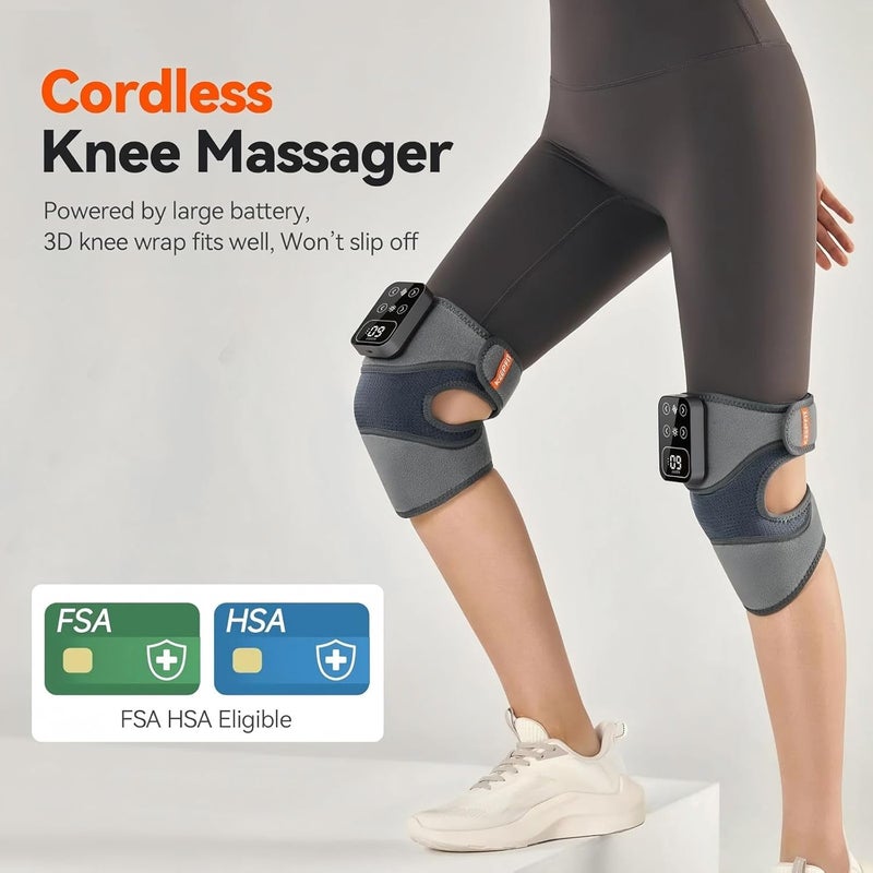 جهاز تدليك الركبة اللاسلكي IKEEPFIT مع اهتزاز حراري لتخفيف الألم، MAXwarm 4.0 [مُحسَّن 2025] - دعامة الركبة الكهربائية المُسخَّنة مع 5 مستويات حرارة و3 أوضاع تدليك، هدية للرجال والنساء (رمادي، زوج) - Image 3