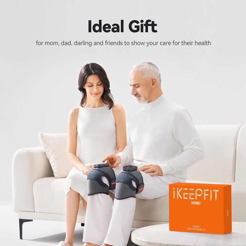 جهاز تدليك الركبة اللاسلكي IKEEPFIT مع اهتزاز حراري لتخفيف الألم، MAXwarm 4.0 [مُحسَّن 2025] - دعامة الركبة الكهربائية المُسخَّنة مع 5 مستويات حرارة و3 أوضاع تدليك، هدية للرجال والنساء (رمادي، زوج) - Image 5