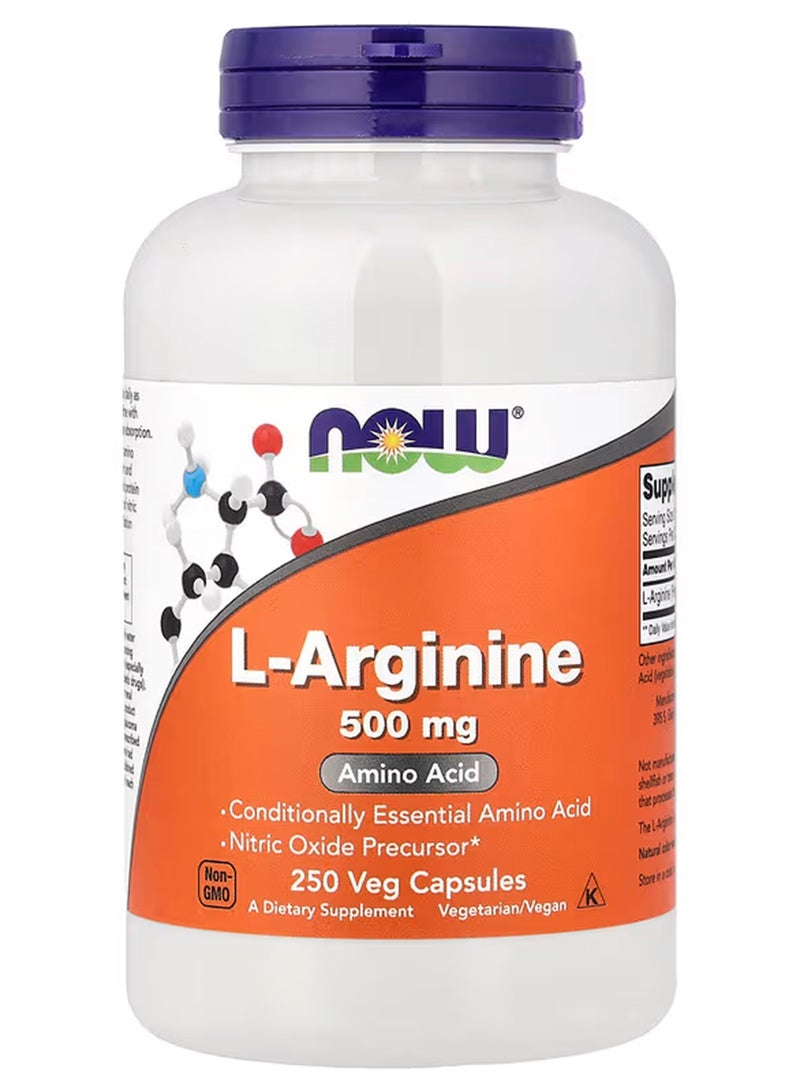 Now Foods L-Arginine 500 Mg Amino Acids - 250 Capsules - Image 1