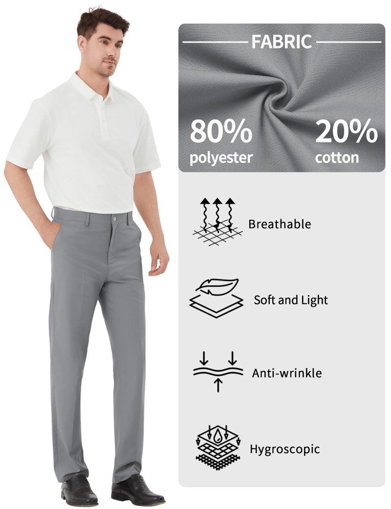 Idtswch Men's Tall Classic Fit Flex Flat Front Dress Pants Formal Pants for Business & Office Grey - Image 4
