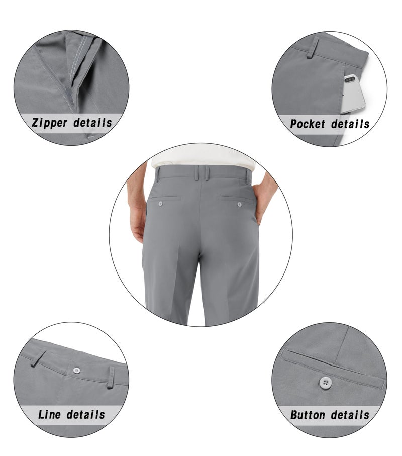 Idtswch Men's Tall Classic Fit Flex Flat Front Dress Pants Formal Pants for Business & Office Grey - Image 5