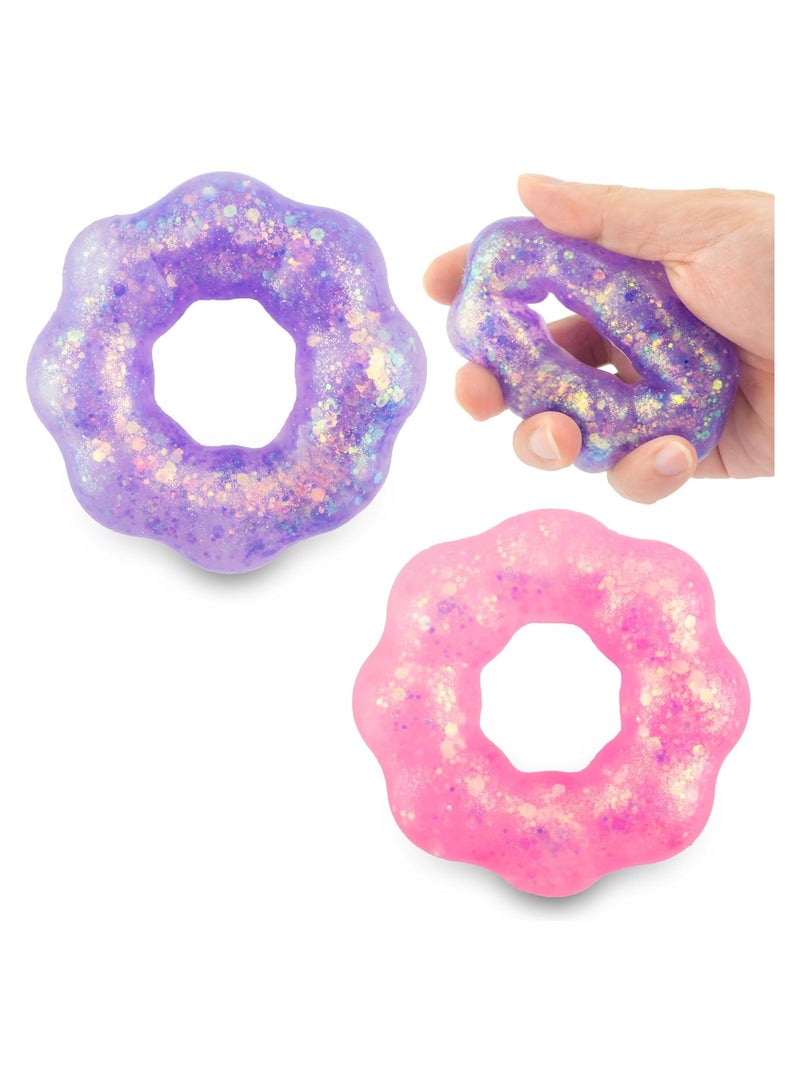Zikra Wearable Stress Relief Toys, 2 Pack Donut Squishy Stress Relief Toys, Crystal Glitter Bracelet Soft Fidget Toys, Kids Party Favors, Classroom Rewards, Goody Bag Stuffers, for All People of All Ages - Image 1