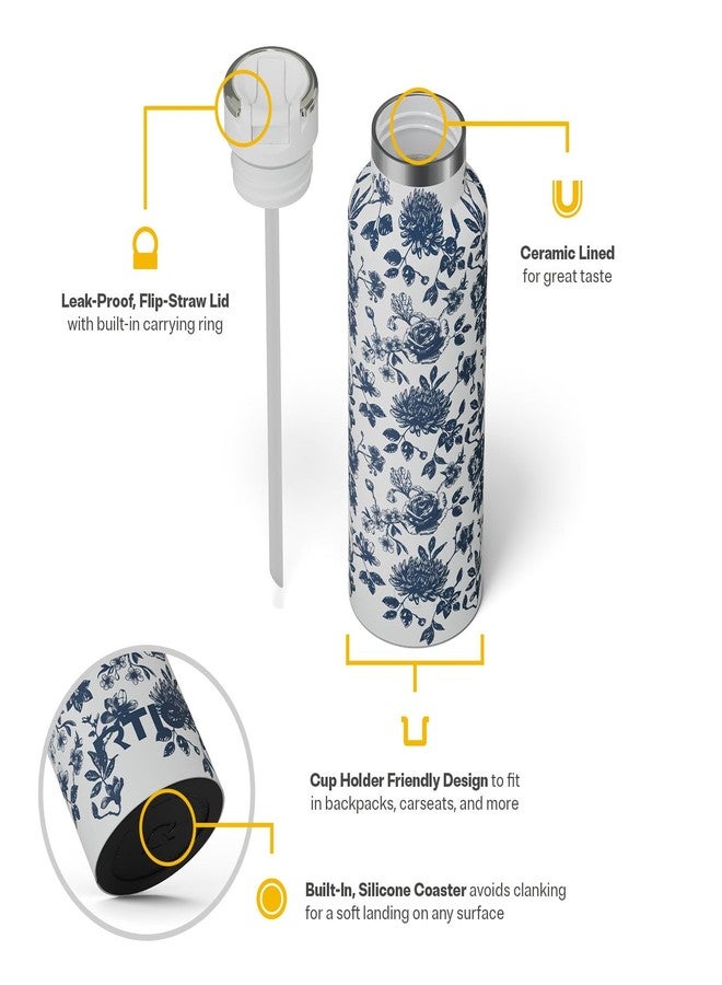 RTIC 20oz Journey Water Bottle Ceramic Lined Metal Stainless Steel Vacuum Insulated, BPA Free, Reusable, for Water, Hot and Cold Drinks, Travel, Sports, Camping, Blue Bouquet - Image 3